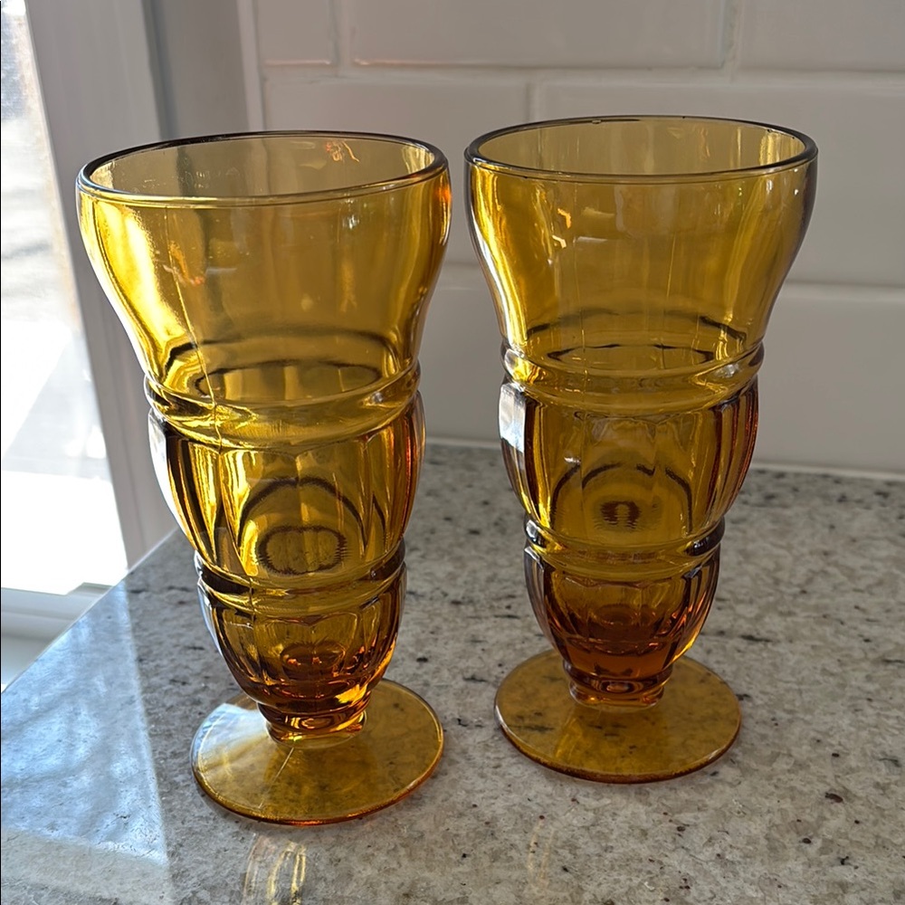 Vintage amber glass ice cream sundae dishes